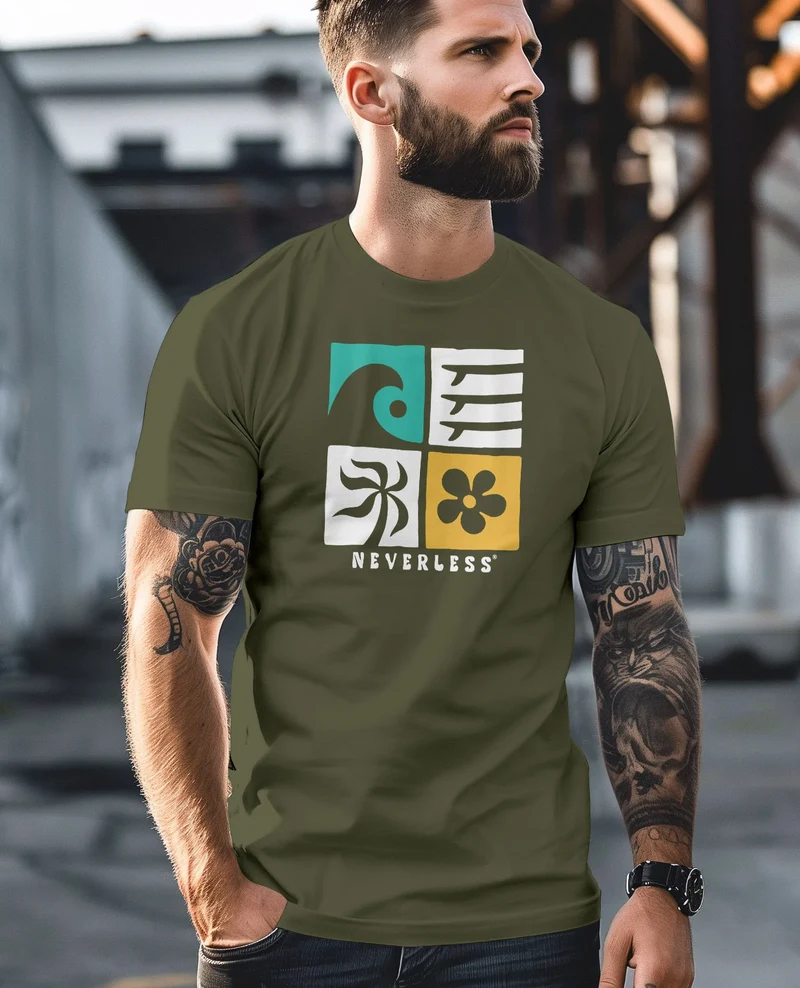 Herren T-Shirt Surfing Icons Welle Palme Maritim Männer Fashion Printshirt Streetstyle
