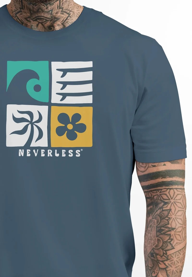 Herren T-Shirt Surfing Icons Welle Palme Maritim Männer Fashion Printshirt Streetstyle