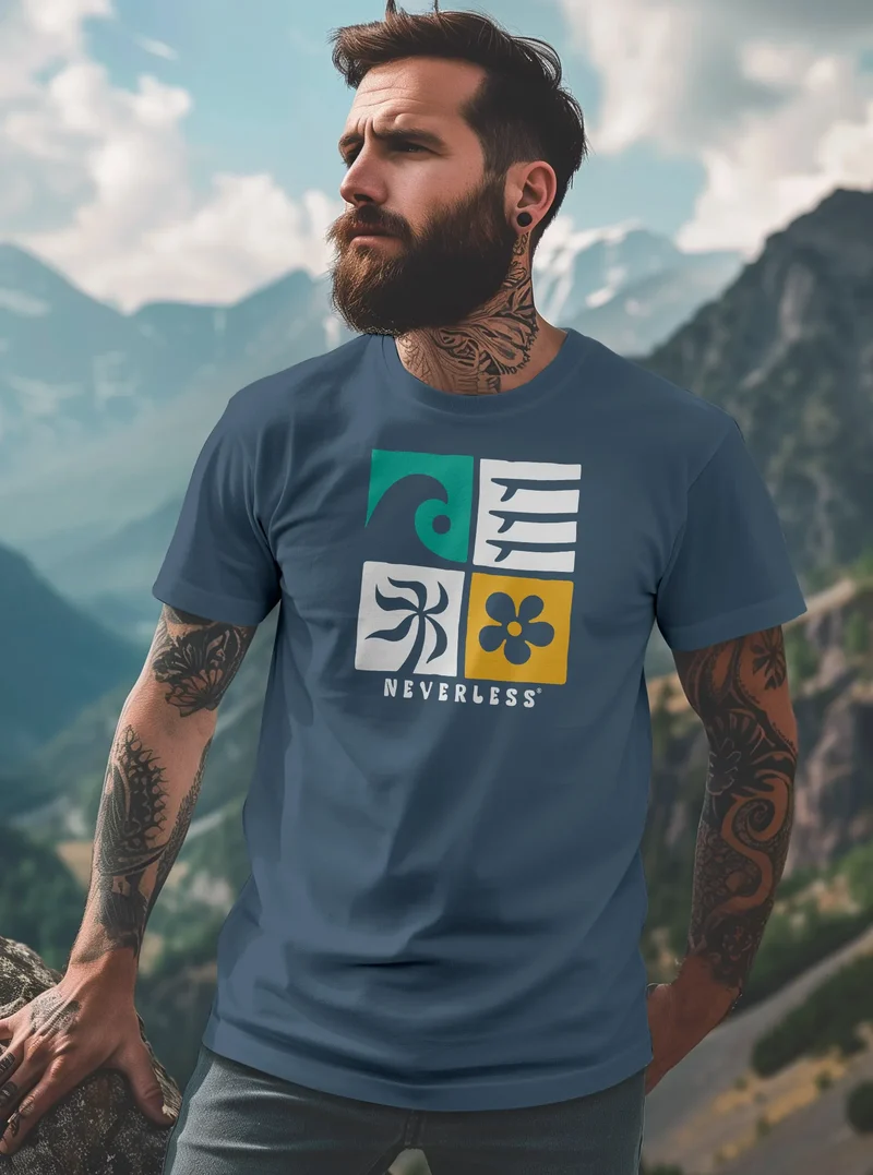 Herren T-Shirt Surfing Icons Welle Palme Maritim Männer Fashion Printshirt Streetstyle