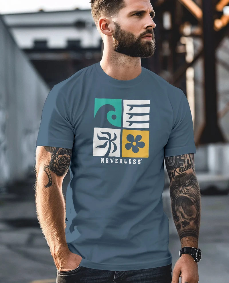 Herren T-Shirt Surfing Icons Welle Palme Maritim Männer Fashion Printshirt Streetstyle