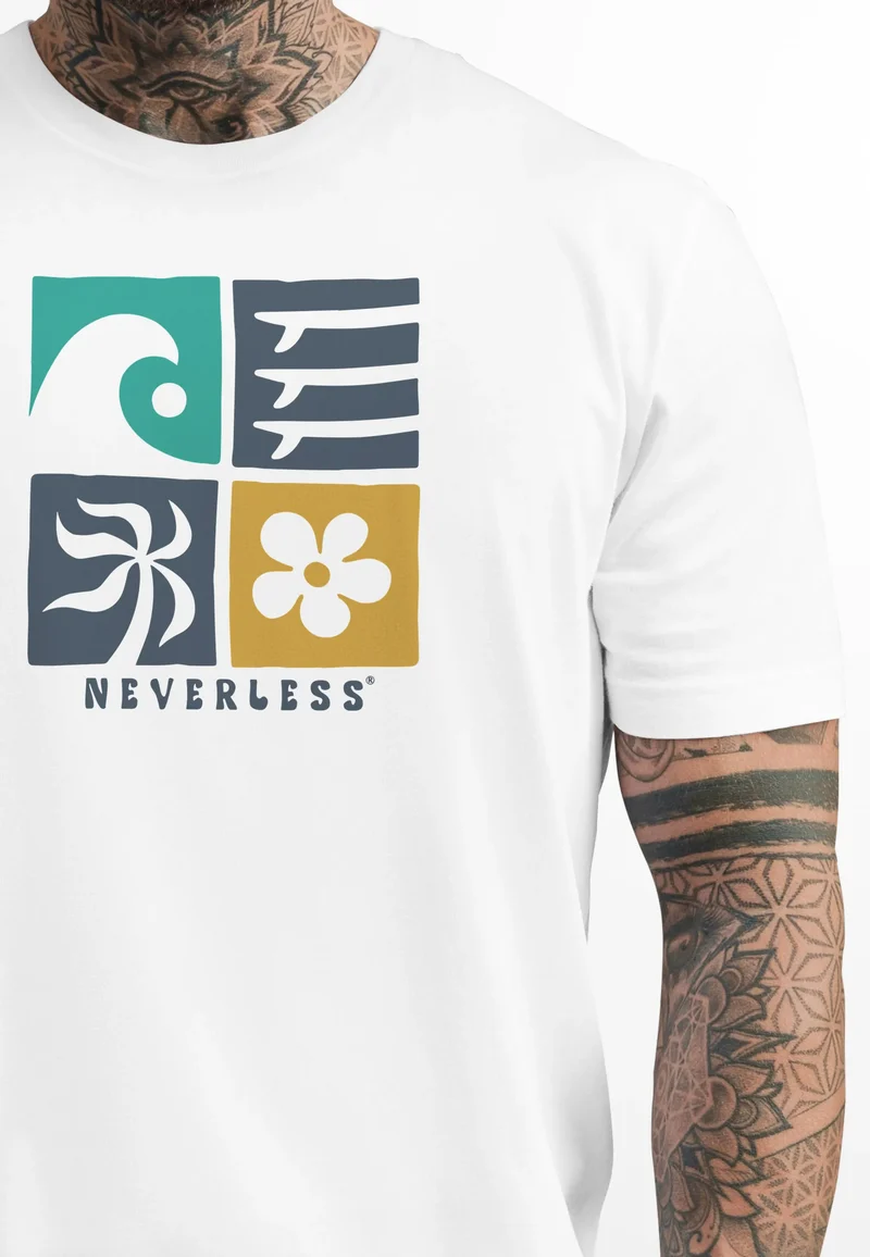 Herren T-Shirt Surfing Icons Welle Palme Maritim Männer Fashion Printshirt Streetstyle