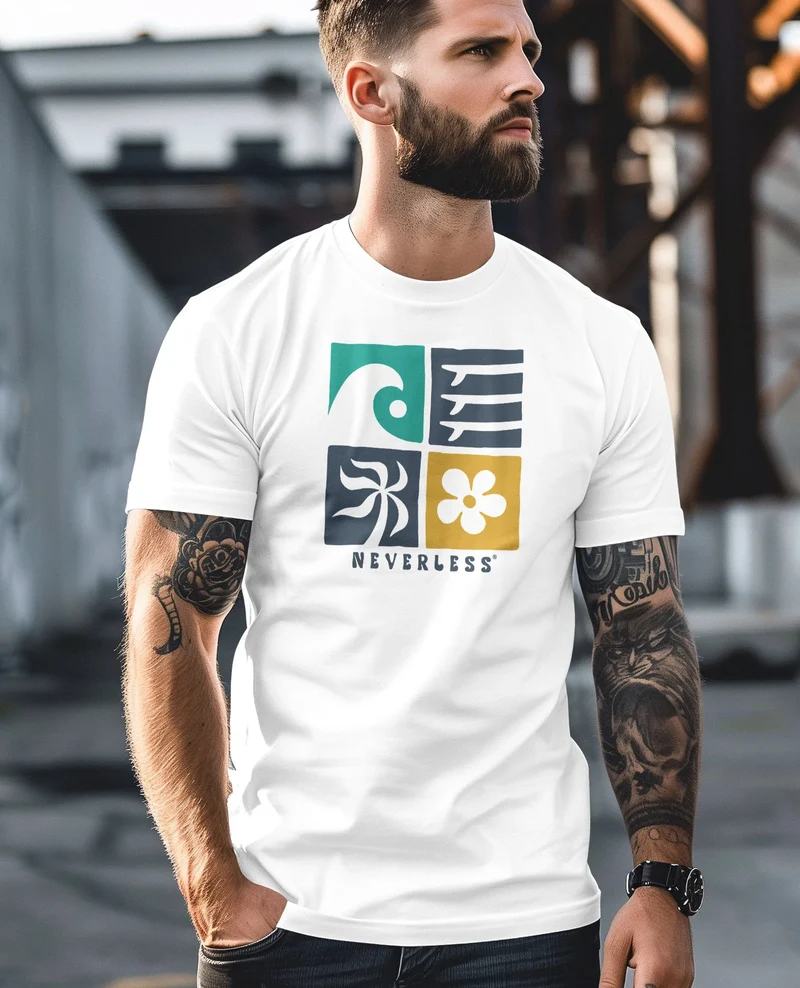 Herren T-Shirt Surfing Icons Welle Palme Maritim Männer Fashion Printshirt Streetstyle