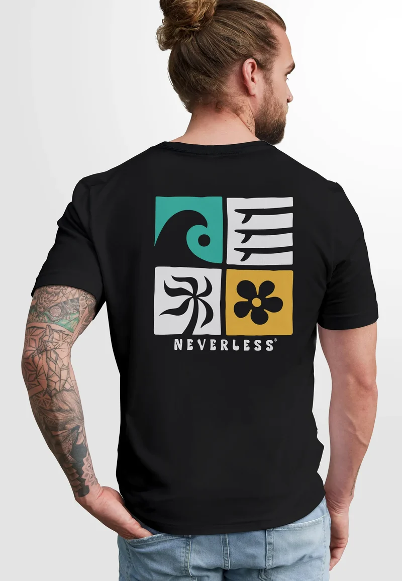 Herren T-Shirt Backprint Surfing Welle Meer Icon Printshirt Grafik Design Männer Fashion Streetstyle