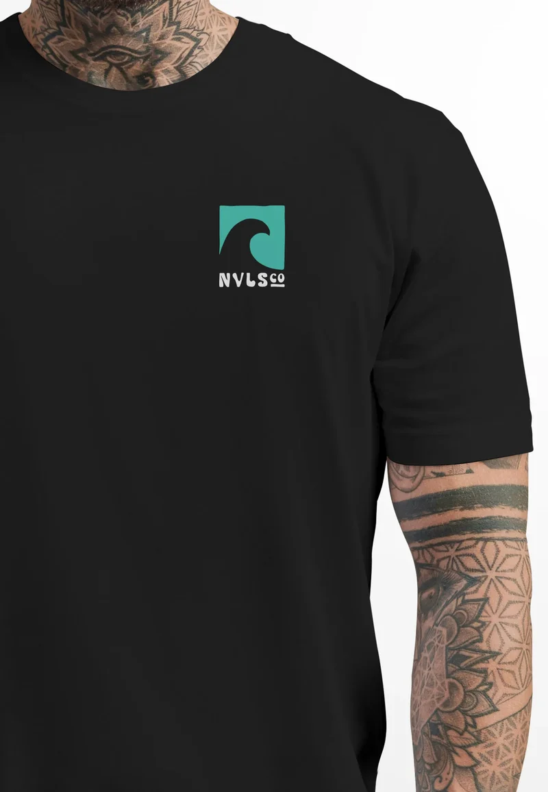 Herren T-Shirt Backprint Surfing Welle Meer Icon Printshirt Grafik Design Männer Fashion Streetstyle