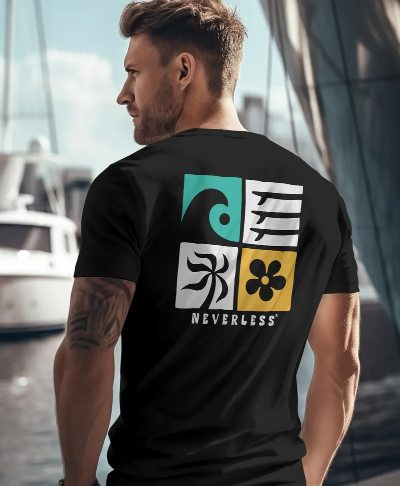 Herren T-Shirt Backprint Surfing Welle Meer Icon Printshirt Grafik Design Männer Fashion Streetstyle