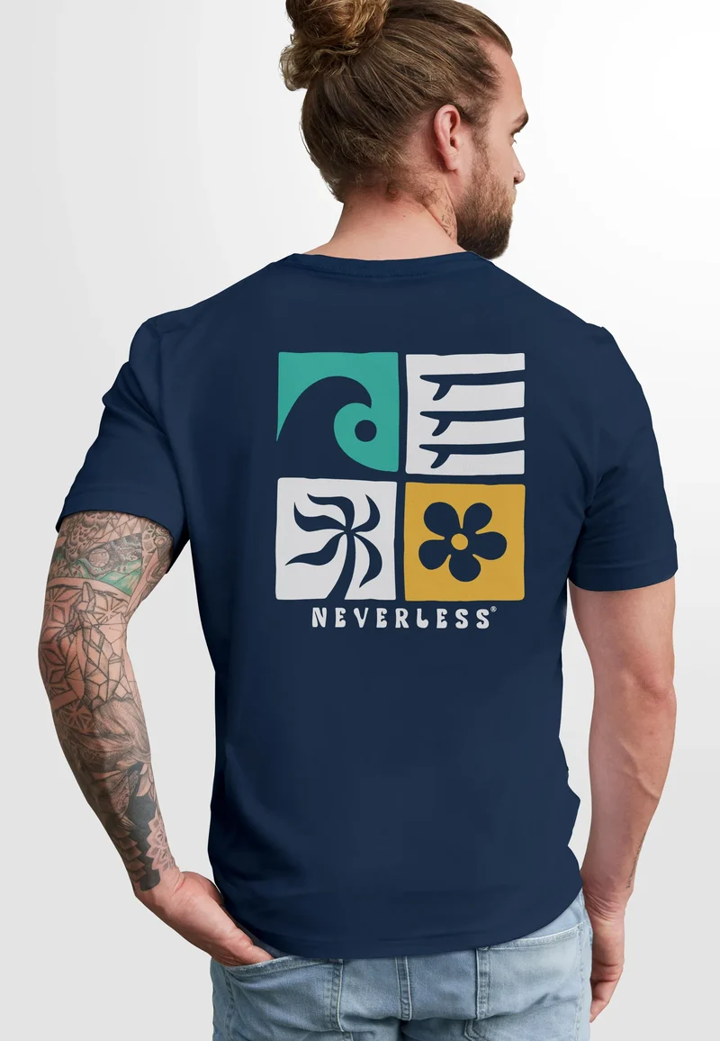 Herren T-Shirt Backprint Surfing Welle Meer Icon Printshirt Grafik Design Männer Fashion Streetstyle