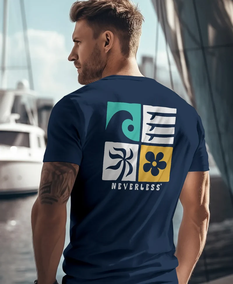 Herren T-Shirt Backprint Surfing Welle Meer Icon Printshirt Grafik Design Männer Fashion Streetstyle