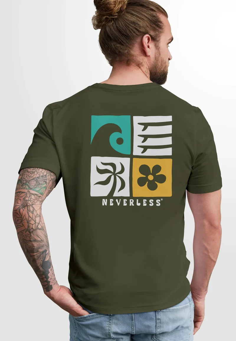 Herren T-Shirt Backprint Surfing Welle Meer Icon Printshirt Grafik Design Männer Fashion Streetstyle