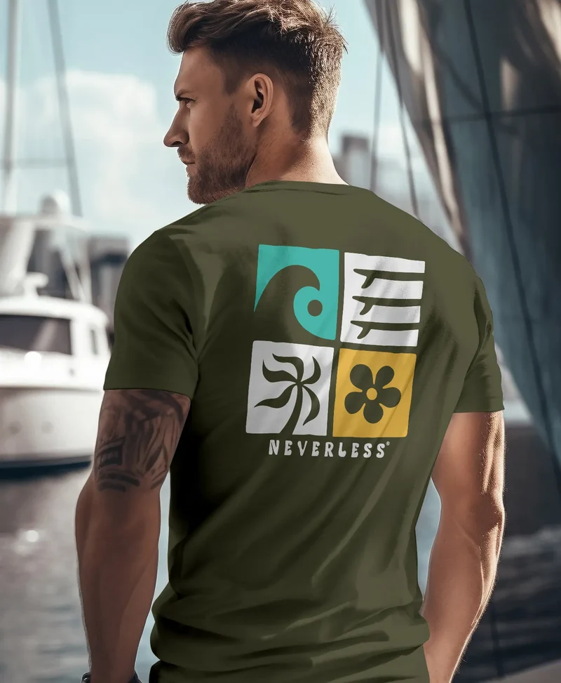 Herren T-Shirt Backprint Surfing Welle Meer Icon Printshirt Grafik Design Männer Fashion Streetstyle