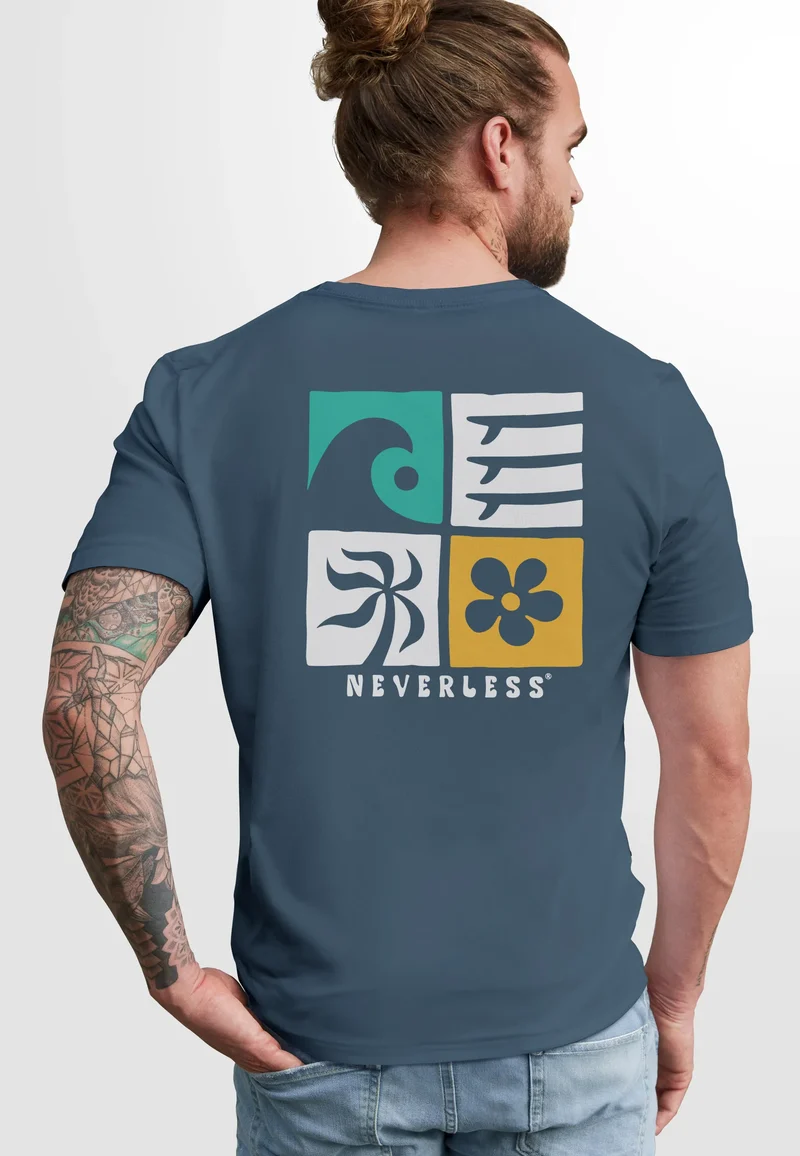 Herren T-Shirt Backprint Surfing Welle Meer Icon Printshirt Grafik Design Männer Fashion Streetstyle
