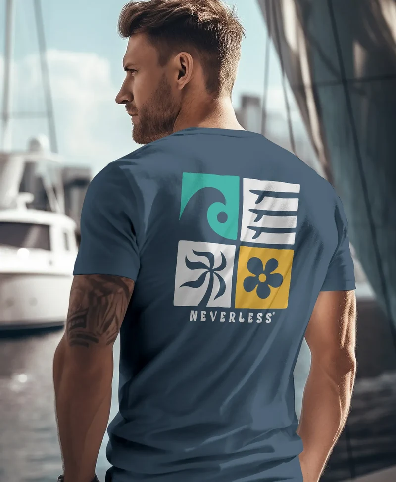 Herren T-Shirt Backprint Surfing Welle Meer Icon Printshirt Grafik Design Männer Fashion Streetstyle