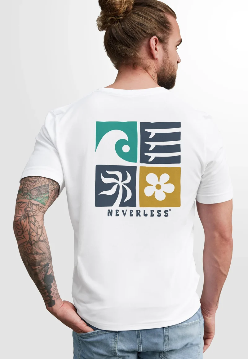 Herren T-Shirt Backprint Surfing Welle Meer Icon Printshirt Grafik Design Männer Fashion Streetstyle