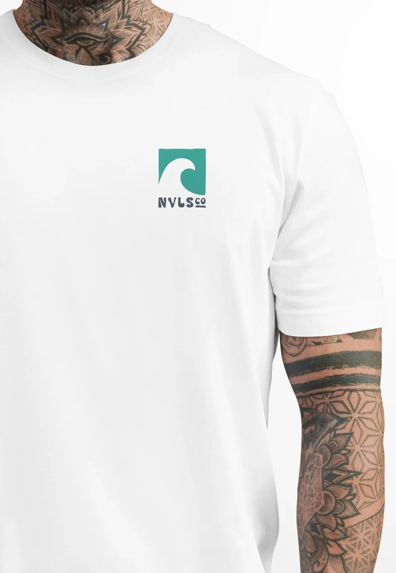 Herren T-Shirt Backprint Surfing Welle Meer Icon Printshirt Grafik Design Männer Fashion Streetstyle