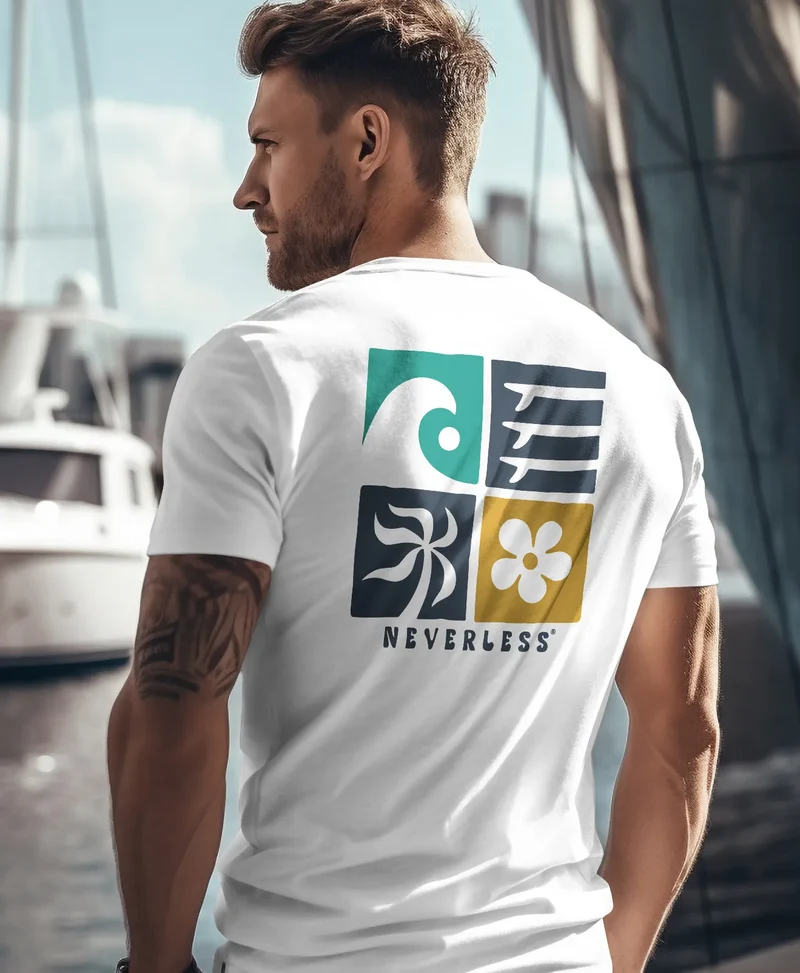 Herren T-Shirt Backprint Surfing Welle Meer Icon Printshirt Grafik Design Männer Fashion Streetstyle