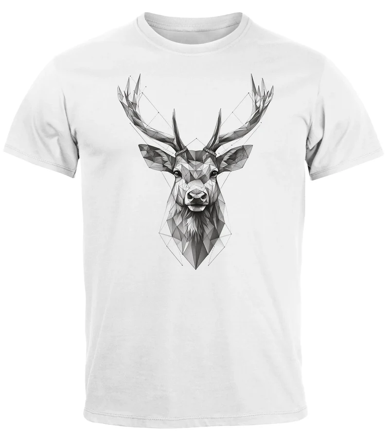Herren T-Shirt Trachtenshirt Hirsch Tiermotiv WildTier Abstrakt Polygon Kunst Printshirt