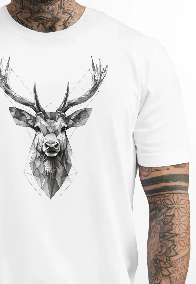 Herren T-Shirt Trachtenshirt Hirsch Tiermotiv WildTier Abstrakt Polygon Kunst Printshirt