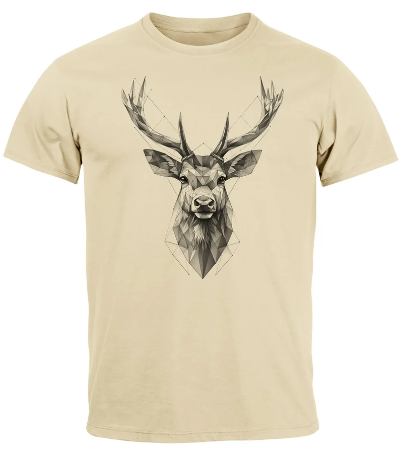 Herren T-Shirt Trachtenshirt Hirsch Tiermotiv WildTier Abstrakt Polygon Kunst Printshirt