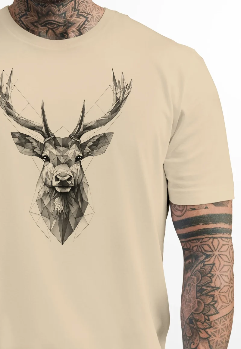 Herren T-Shirt Trachtenshirt Hirsch Tiermotiv WildTier Abstrakt Polygon Kunst Printshirt