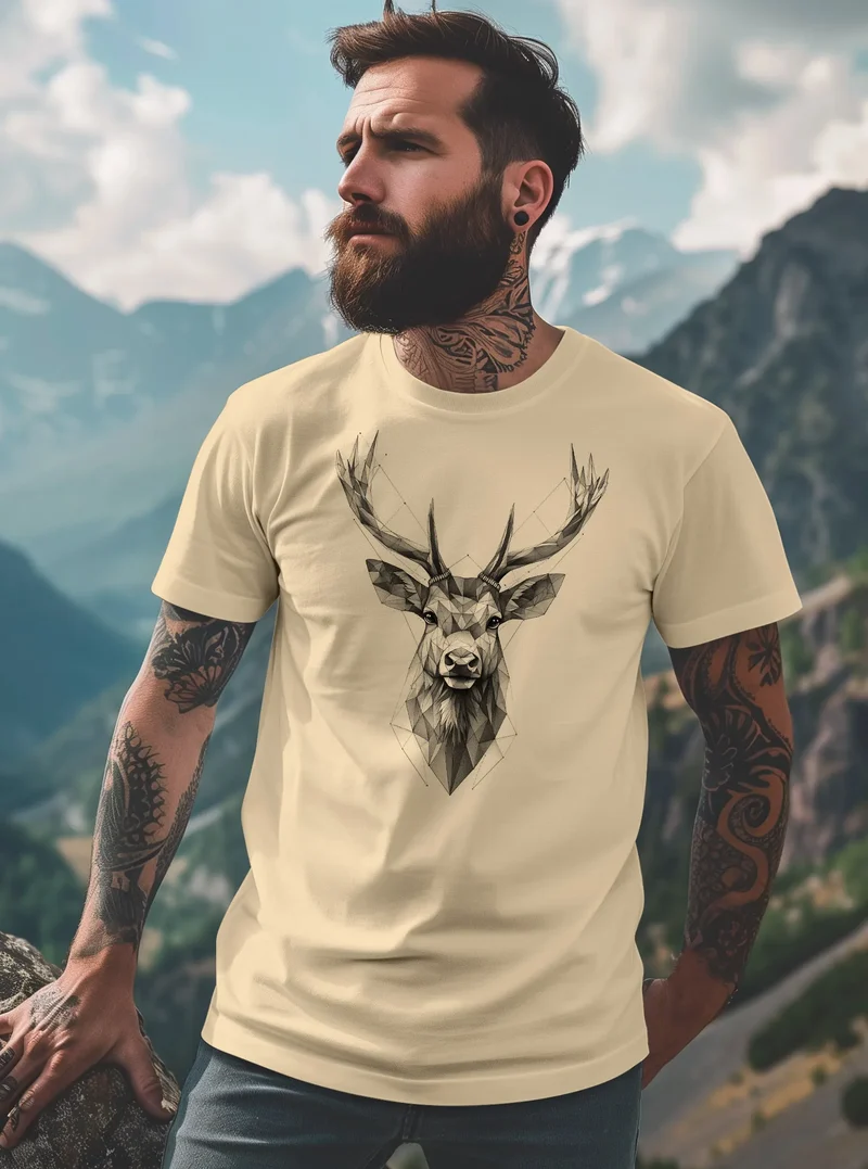 Herren T-Shirt Trachtenshirt Hirsch Tiermotiv WildTier Abstrakt Polygon Kunst Printshirt