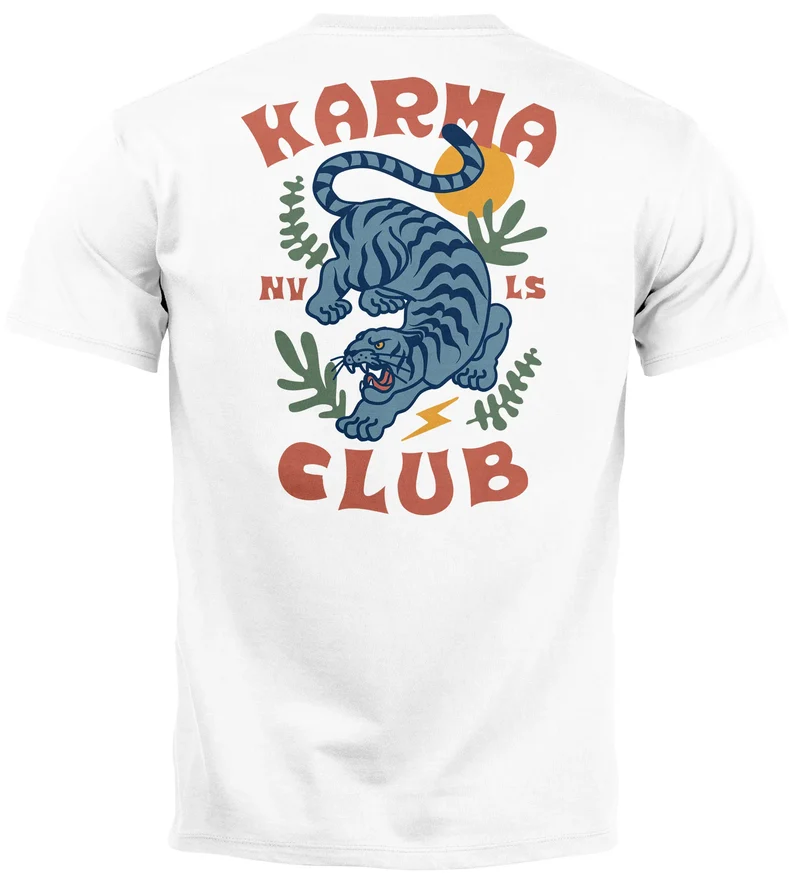Herren T-Shirt Backprint Tiger Motiv Rückenprint und Brustlogo Sommer Fashion Streetstyle