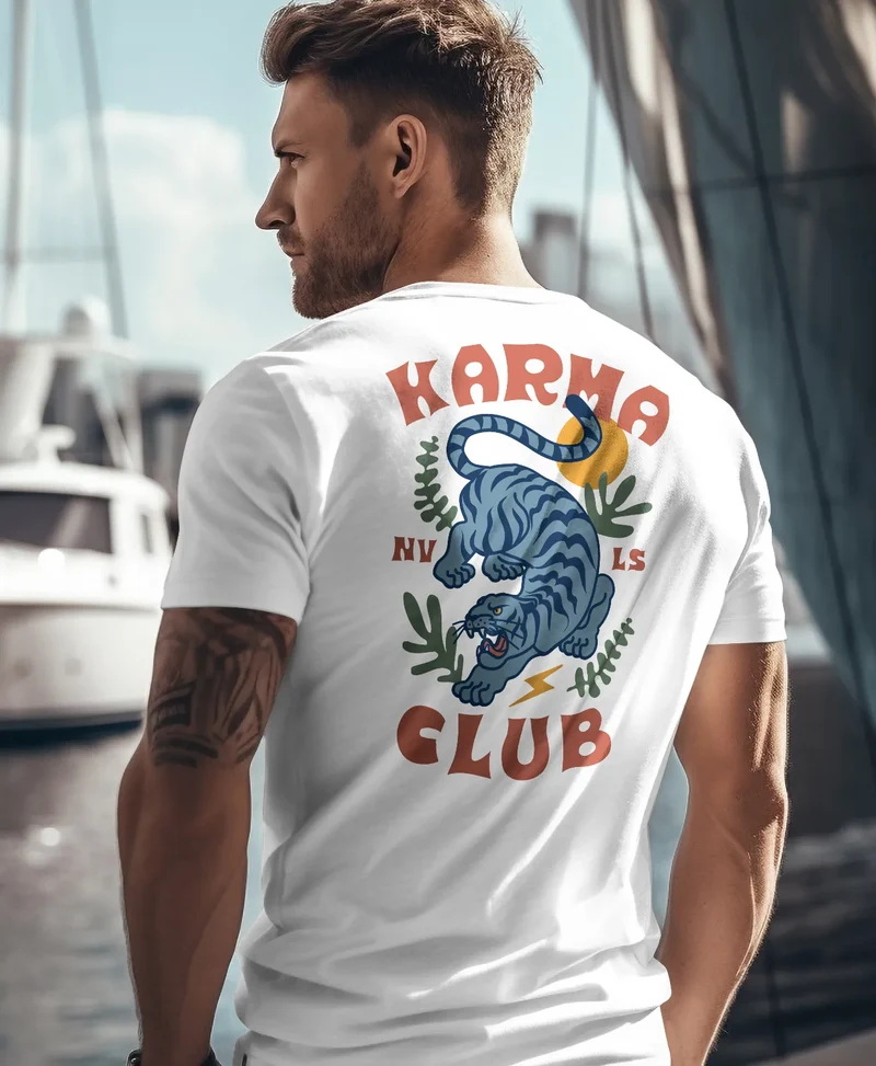 Herren T-Shirt Backprint Tiger Motiv Rückenprint und Brustlogo Sommer Fashion Streetstyle