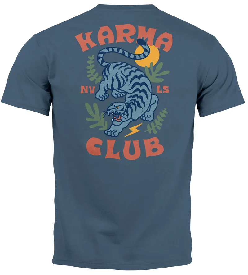 Herren T-Shirt Backprint Tiger Motiv Rückenprint und Brustlogo Sommer Fashion Streetstyle