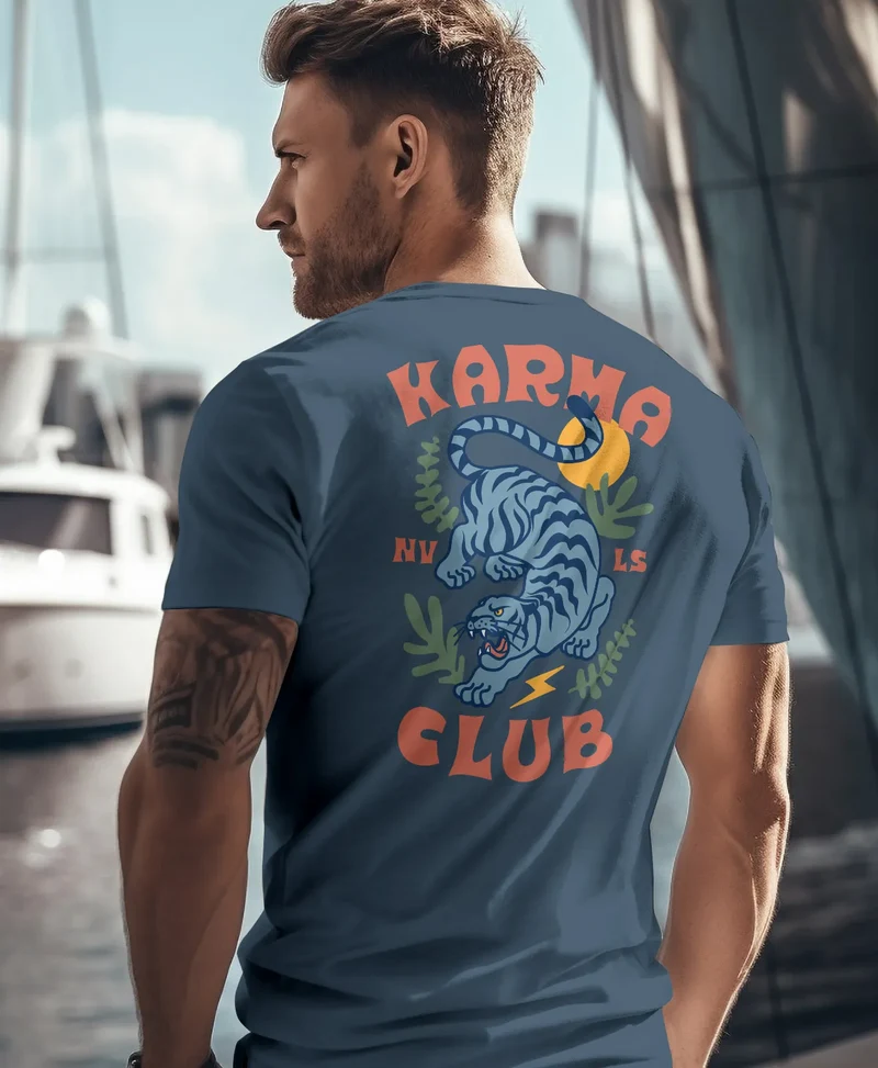 Herren T-Shirt Backprint Tiger Motiv Rückenprint und Brustlogo Sommer Fashion Streetstyle
