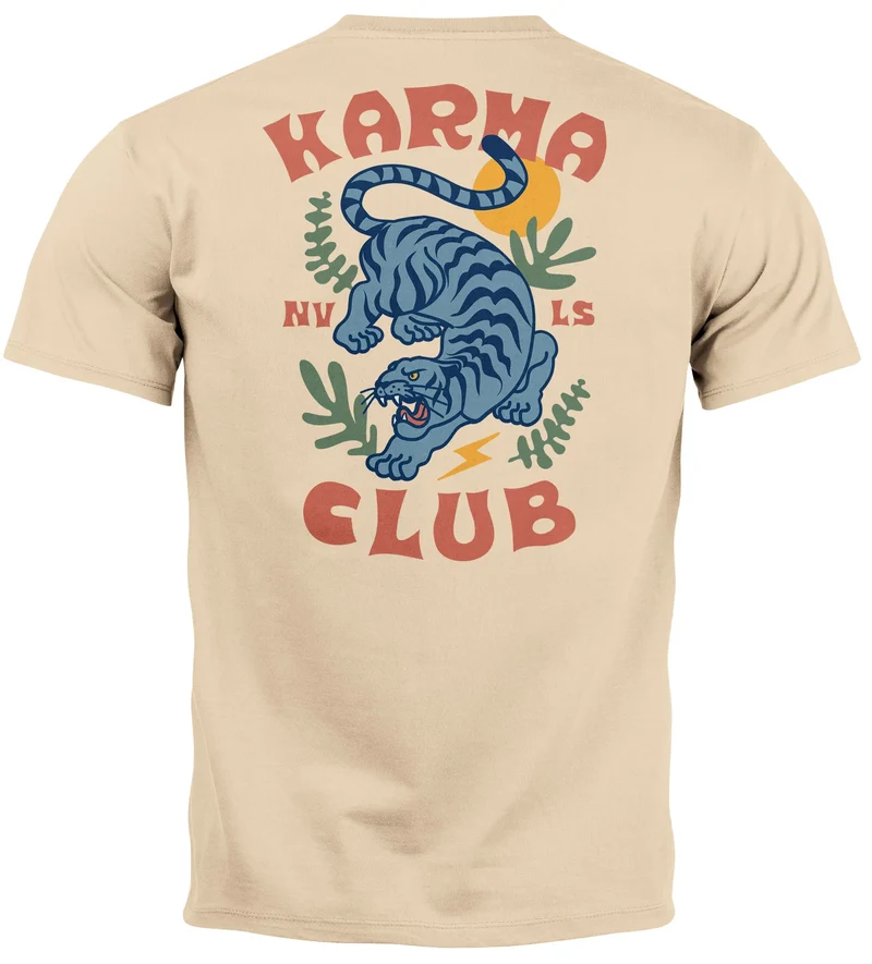 Herren T-Shirt Backprint Tiger Motiv Rückenprint und Brustlogo Sommer Fashion Streetstyle