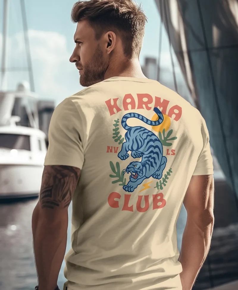 Herren T-Shirt Backprint Tiger Motiv Rückenprint und Brustlogo Sommer Fashion Streetstyle
