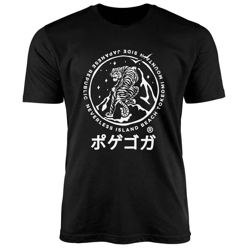 Herren T-Shirt Tiger Japan asiatische Schriftzeichen Logo Mountain Fashion Streetstyle