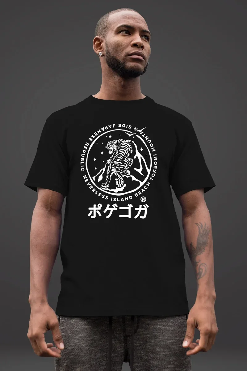 Herren T-Shirt Tiger Japan asiatische Schriftzeichen Logo Mountain Fashion Streetstyle