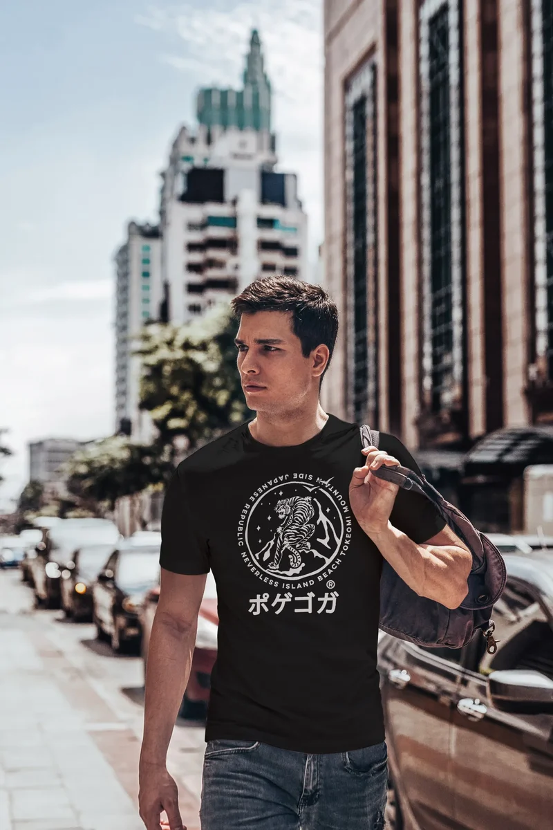 Herren T-Shirt Tiger Japan asiatische Schriftzeichen Logo Mountain Fashion Streetstyle