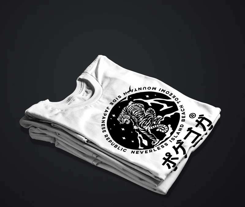 Herren T-Shirt Tiger Japan asiatische Schriftzeichen Logo Mountain Fashion Streetstyle