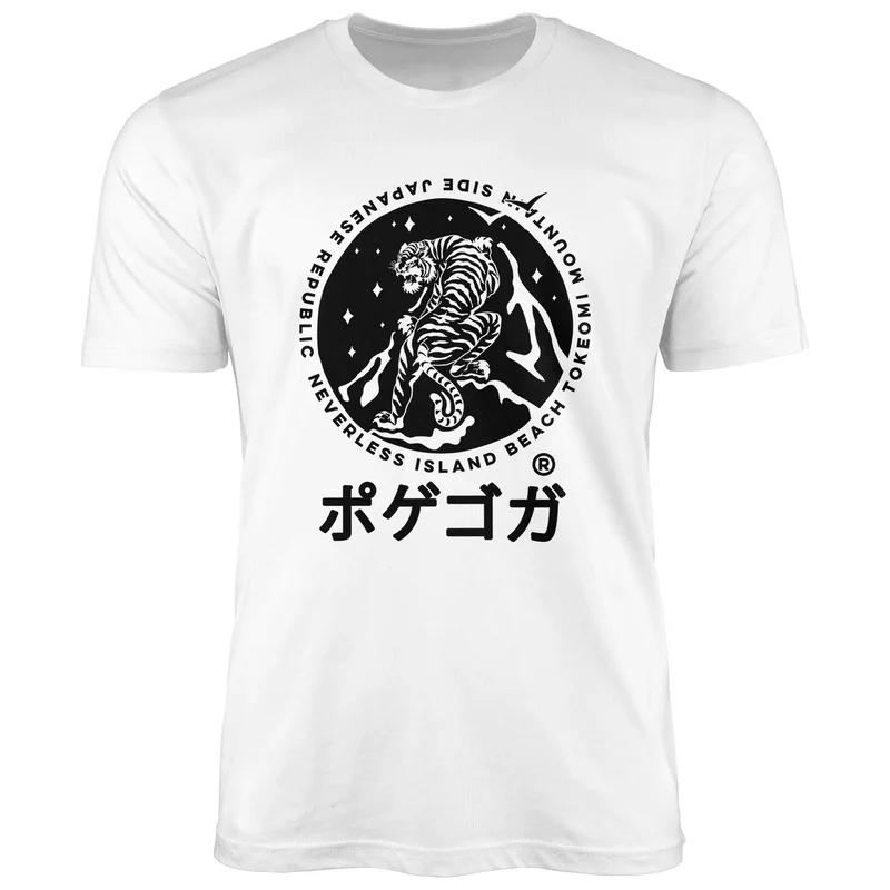 Herren T-Shirt Tiger Japan asiatische Schriftzeichen Logo Mountain Fashion Streetstyle