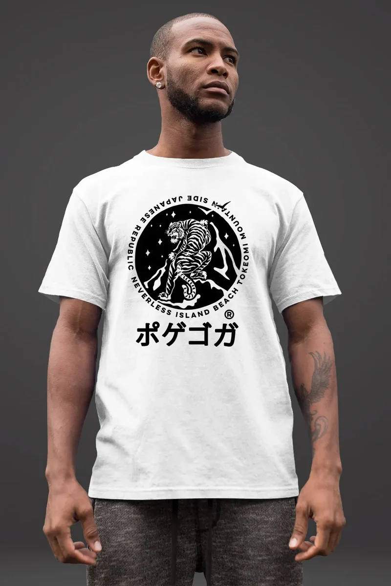 Herren T-Shirt Tiger Japan asiatische Schriftzeichen Logo Mountain Fashion Streetstyle