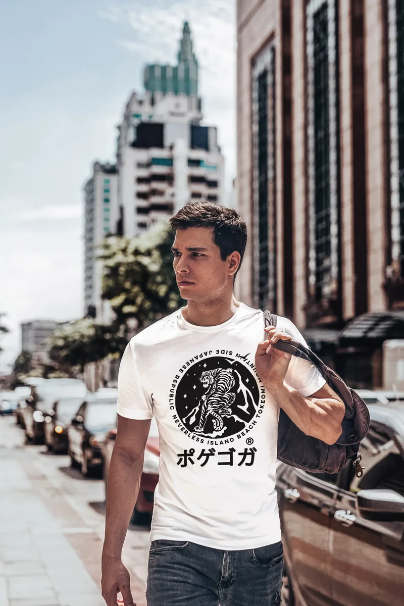 Herren T-Shirt Tiger Japan asiatische Schriftzeichen Logo Mountain Fashion Streetstyle