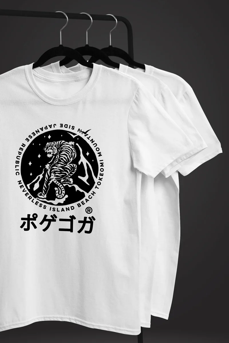 Herren T-Shirt Tiger Japan asiatische Schriftzeichen Logo Mountain Fashion Streetstyle