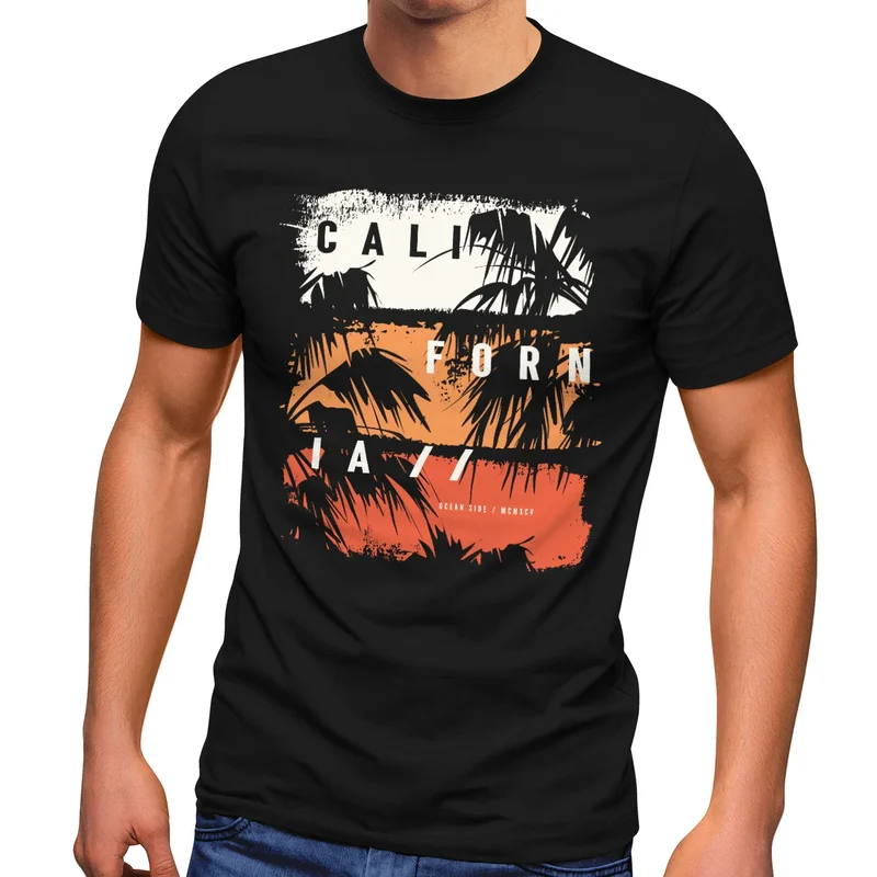 Herren T-Shirt California Schriftzug Palmen Printshirt Aufdruck Fashion Streetstyle