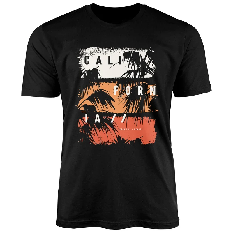 Herren T-Shirt California Schriftzug Palmen Printshirt Aufdruck Fashion Streetstyle