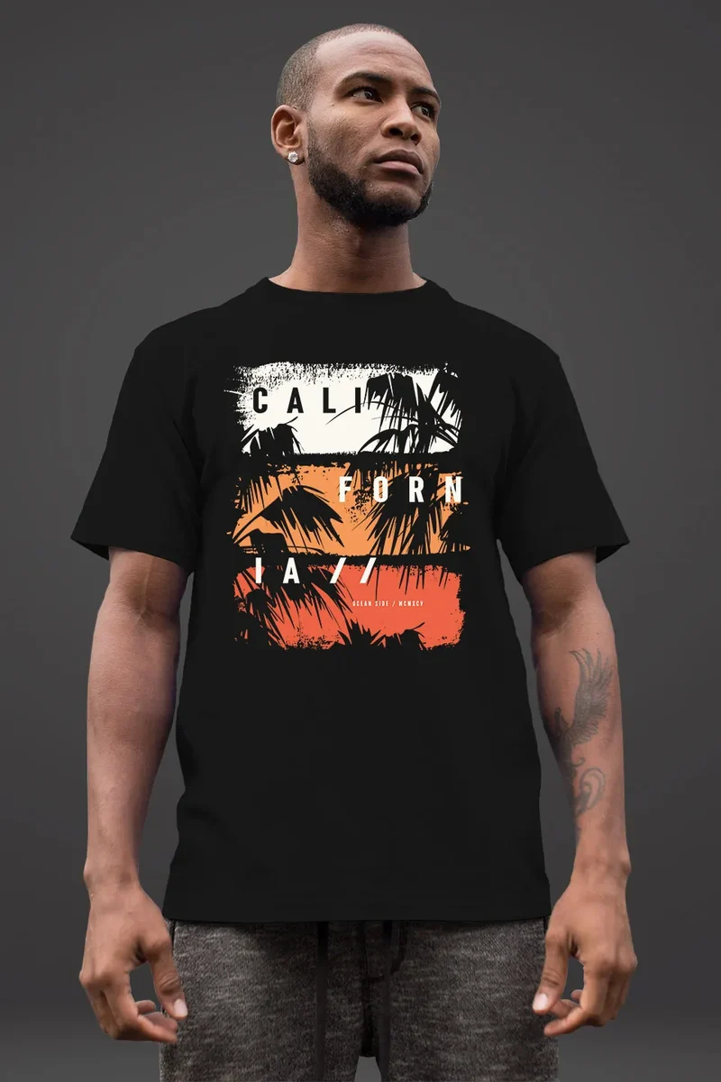 Herren T-Shirt California Schriftzug Palmen Printshirt Aufdruck Fashion Streetstyle