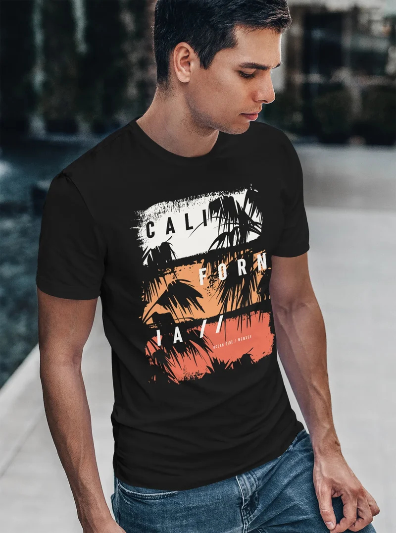 Herren T-Shirt California Schriftzug Palmen Printshirt Aufdruck Fashion Streetstyle