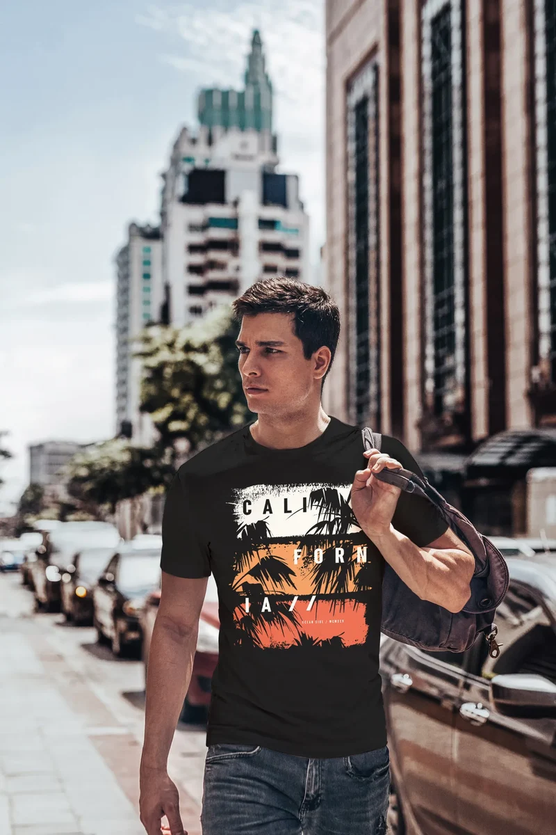 Herren T-Shirt California Schriftzug Palmen Printshirt Aufdruck Fashion Streetstyle