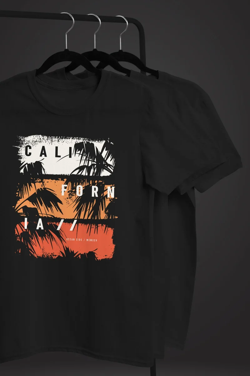 Herren T-Shirt California Schriftzug Palmen Printshirt Aufdruck Fashion Streetstyle