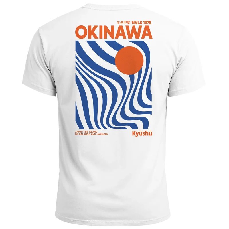 Backprint T-Shirt Herren Okinawa Japan Grafikshirt Retro Stil Minimalistisch Sommer Fashion Männer Baumwolle