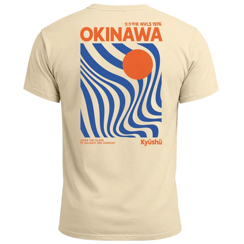 Backprint T-Shirt Herren Okinawa Japan Grafikshirt Retro Stil Minimalistisch Sommer Fashion Männer Baumwolle