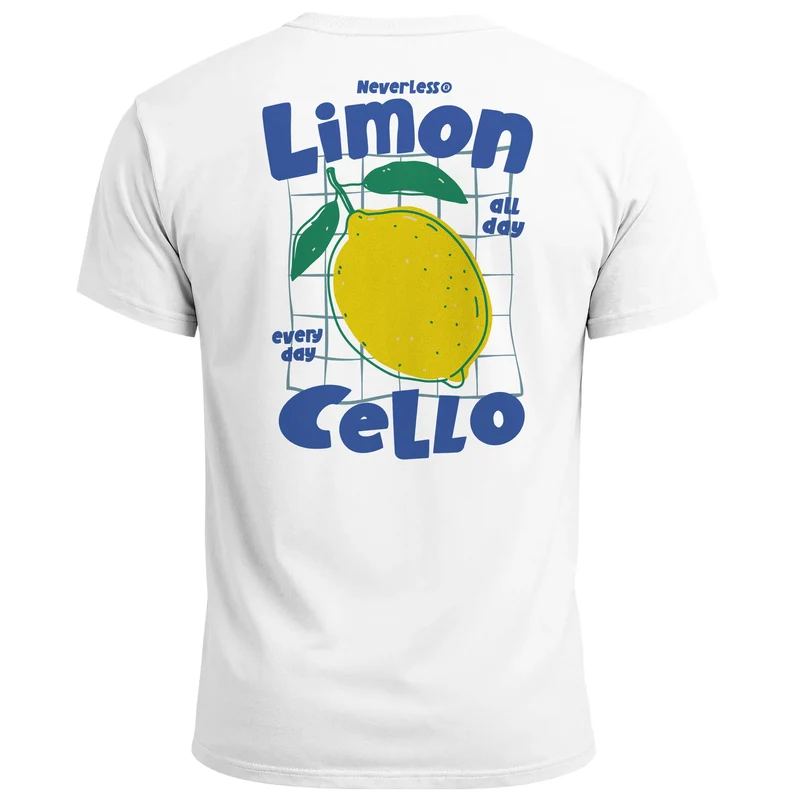 Herren T-Shirt Backprint Sommer Grafikshirt im Retro Style Zitrone Limon Cello Schriftzug Fashion Streetstyle