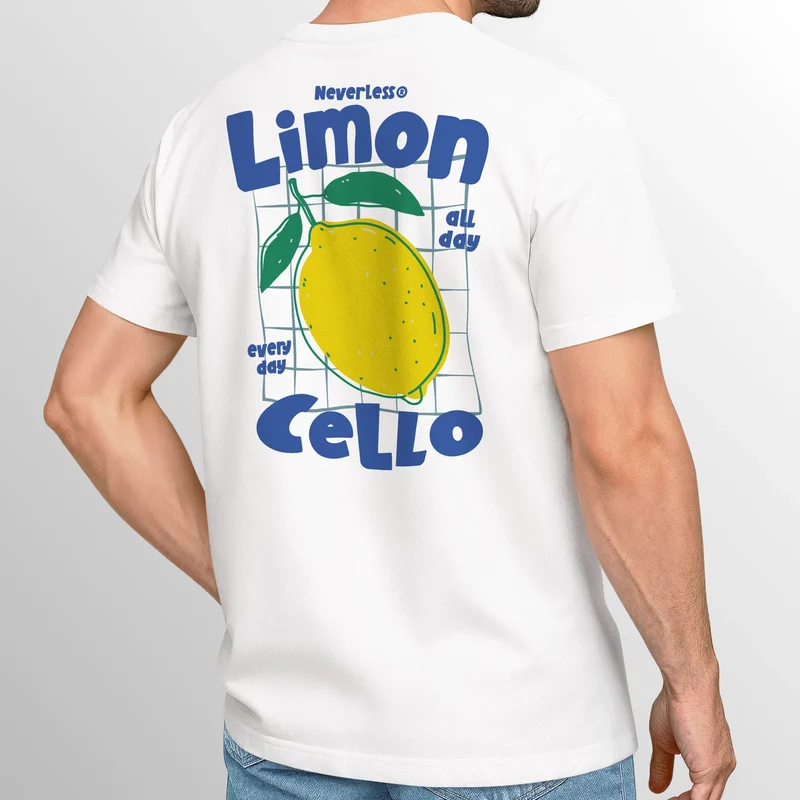 Herren T-Shirt Backprint Sommer Grafikshirt im Retro Style Zitrone Limon Cello Schriftzug Fashion Streetstyle
