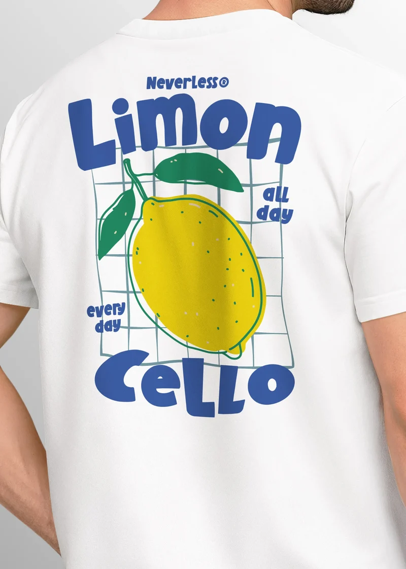 Herren T-Shirt Backprint Sommer Grafikshirt im Retro Style Zitrone Limon Cello Schriftzug Fashion Streetstyle