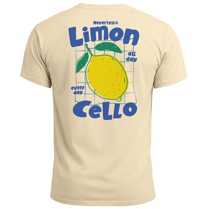 Herren T-Shirt Backprint Sommer Grafikshirt im Retro Style Zitrone Limon Cello Schriftzug Fashion Streetstyle