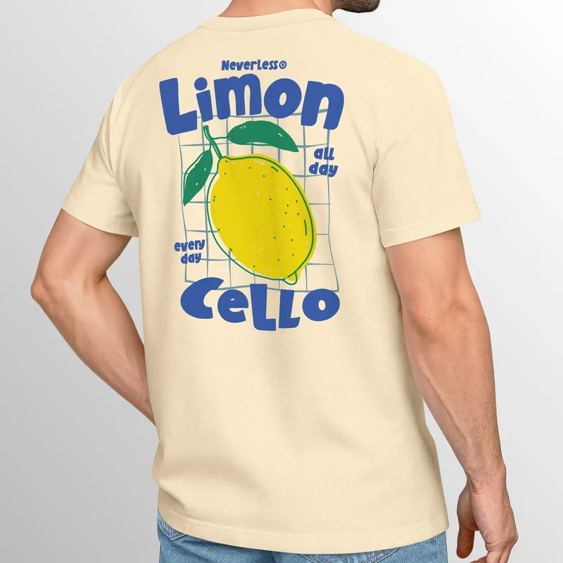 Herren T-Shirt Backprint Sommer Grafikshirt im Retro Style Zitrone Limon Cello Schriftzug Fashion Streetstyle